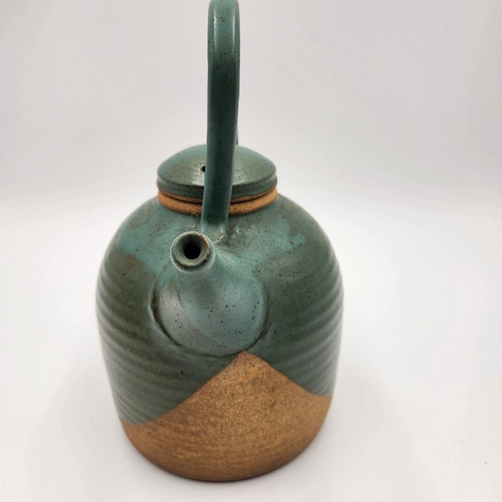 Mounce Studio Pottery Teapot Teal Green Glazed Signed 10.5in Wabi Sabi Organic - Picture 2 of 11